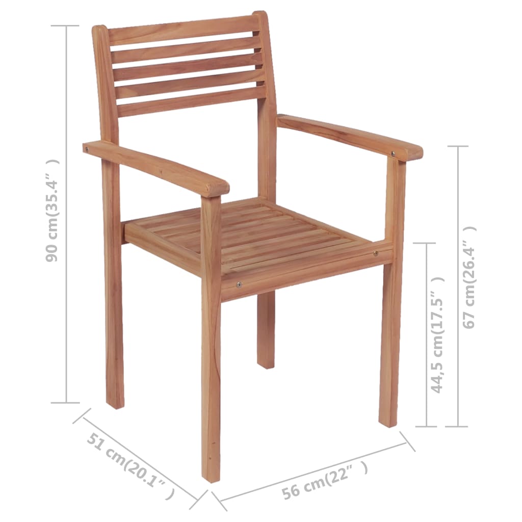 Tuinstoelen stapelbaar 2 st massief teakhout