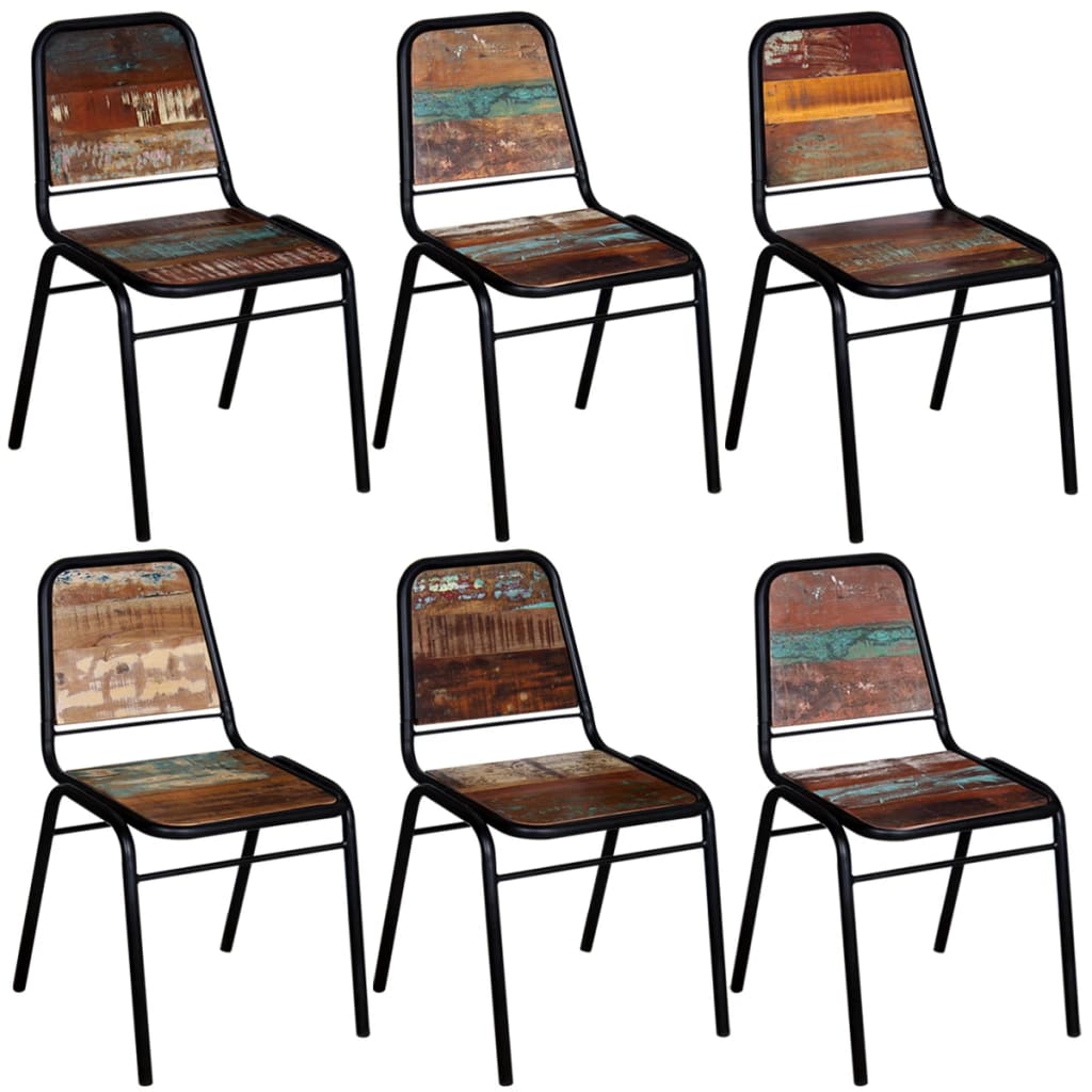 Chaises de salle à manger 6 pcs en bois massif recyclé