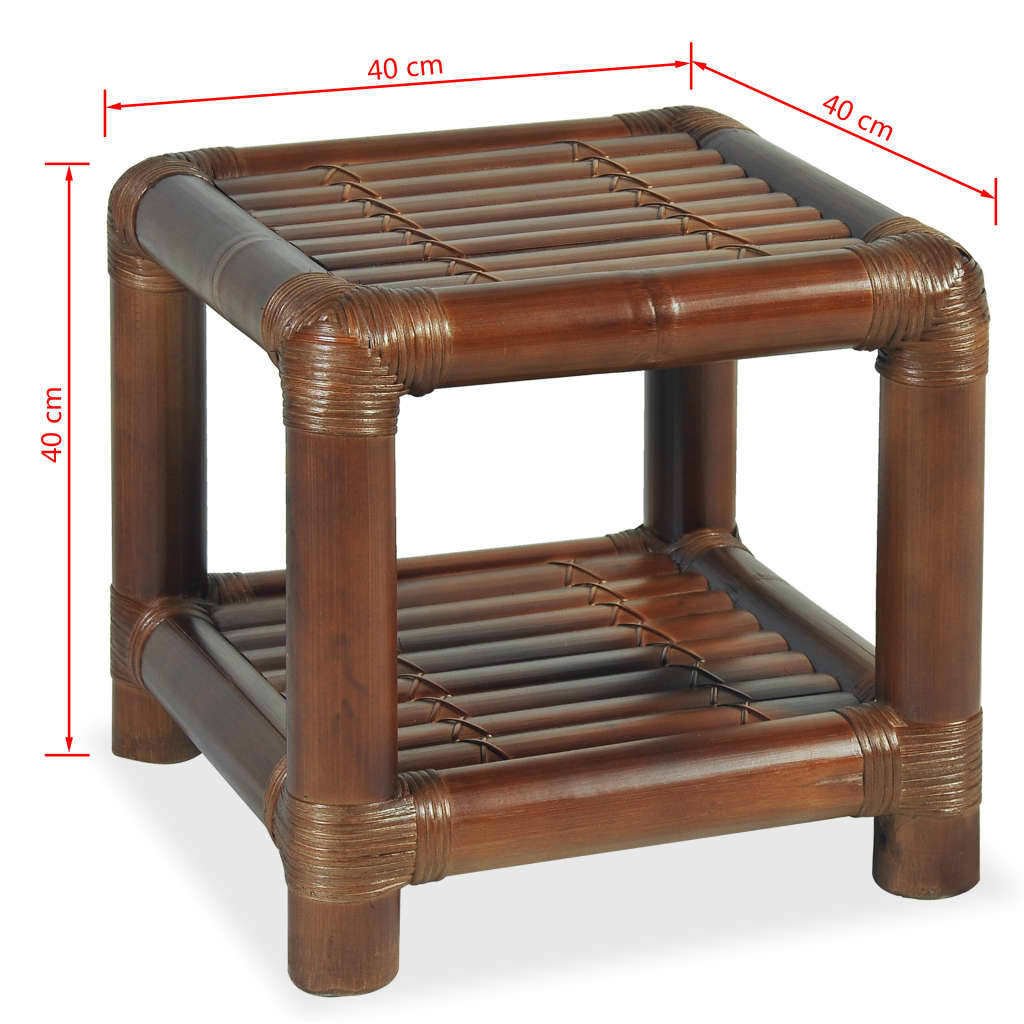 Table de chevet 40x40x40 cm bambou marron foncé