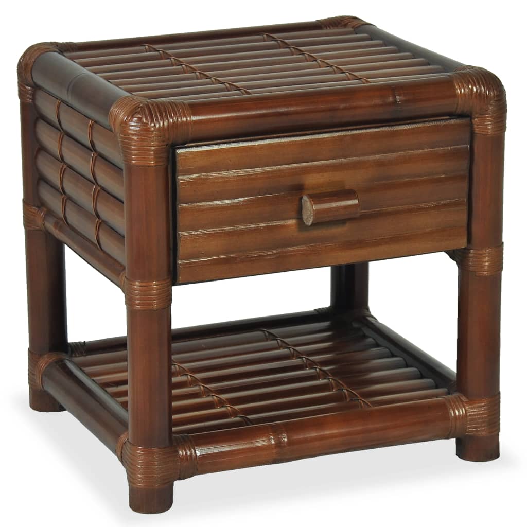 Table de chevet 45x45x40 cm bambou marron foncé