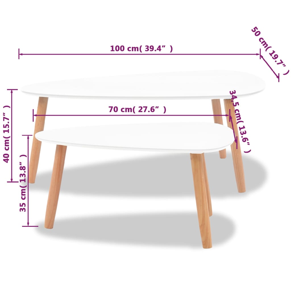 Ensemble de table basse 2 pièces en bois de pin massif