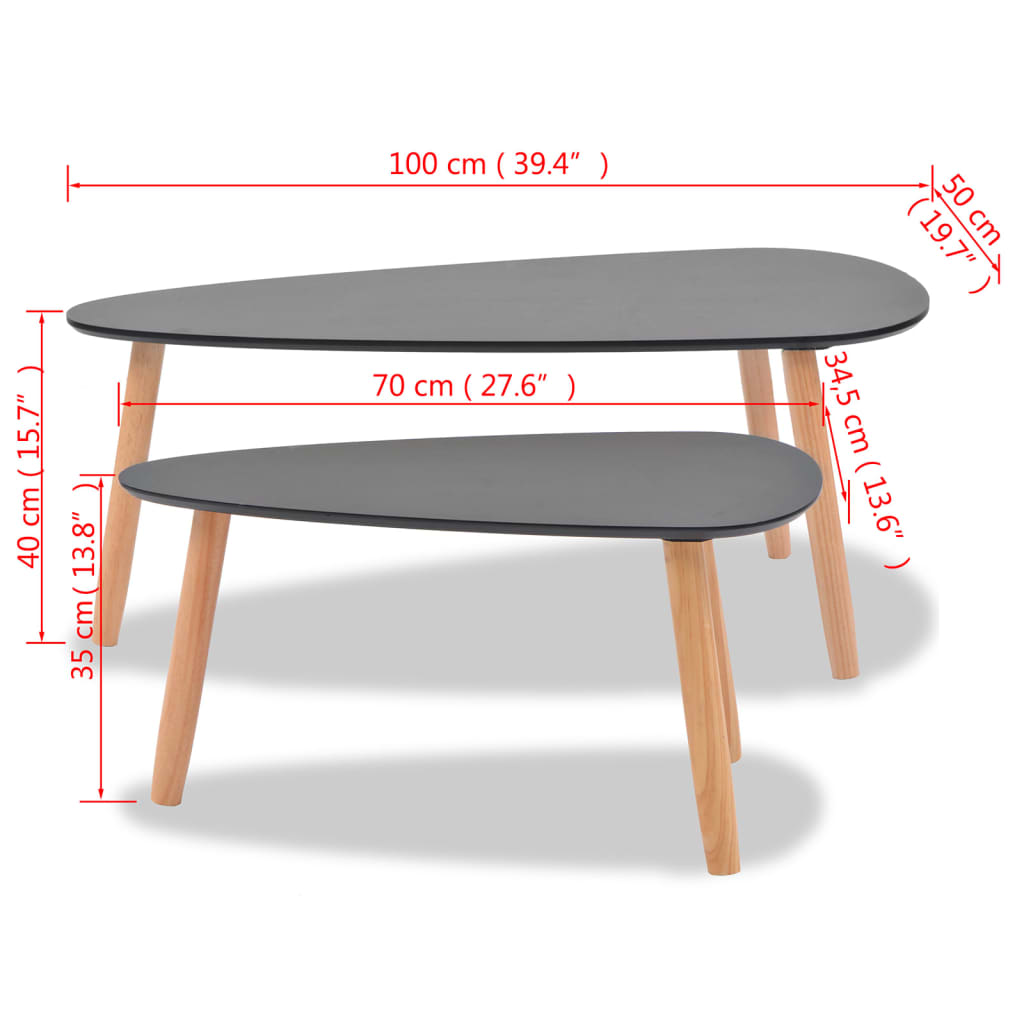 Ensemble de table basse 2 pièces en bois de pin massif