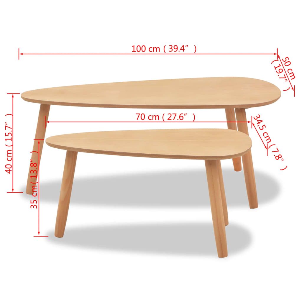 Ensemble de table basse 2 pièces en bois de pin massif