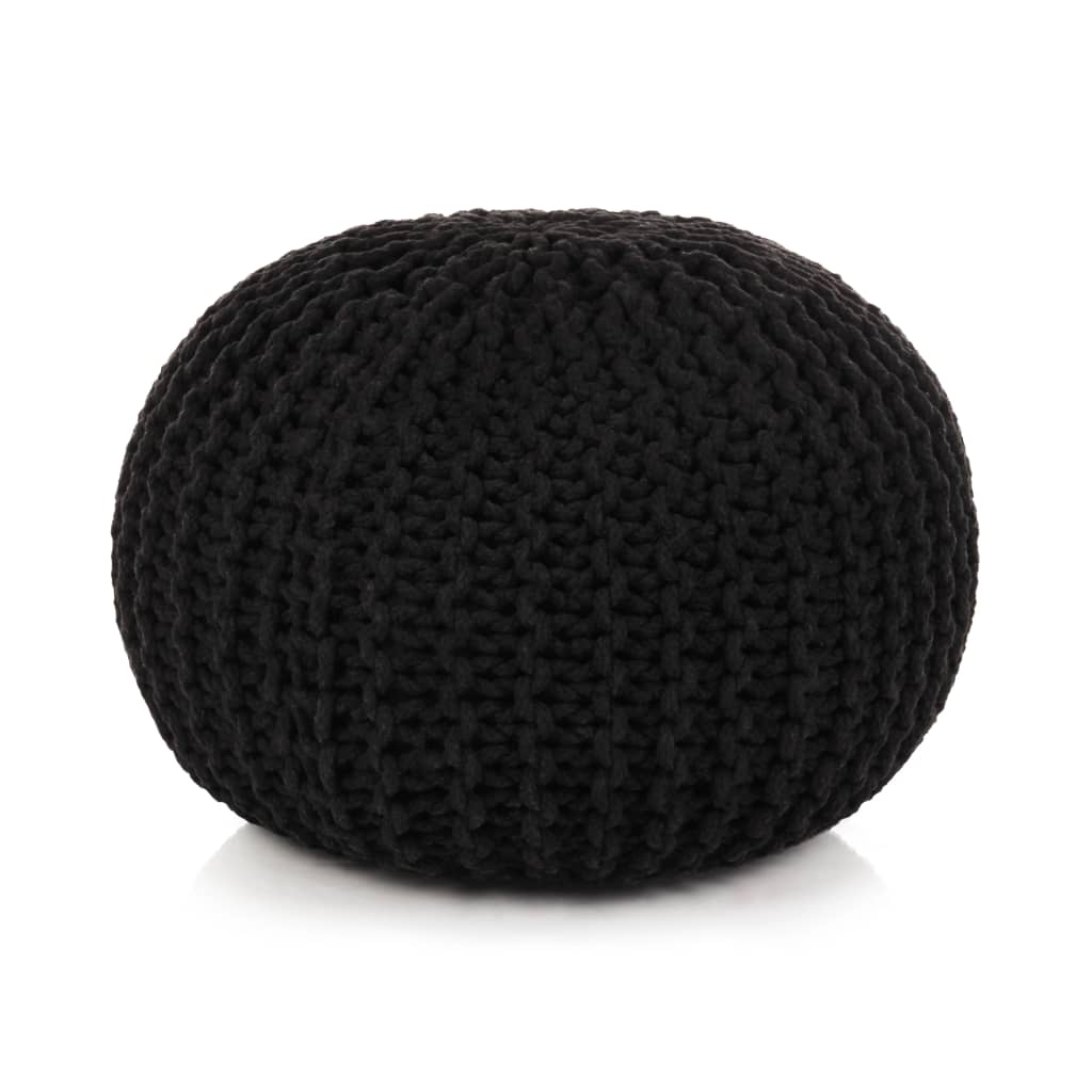 Pouf tricoté main 50x35 cm coton noir