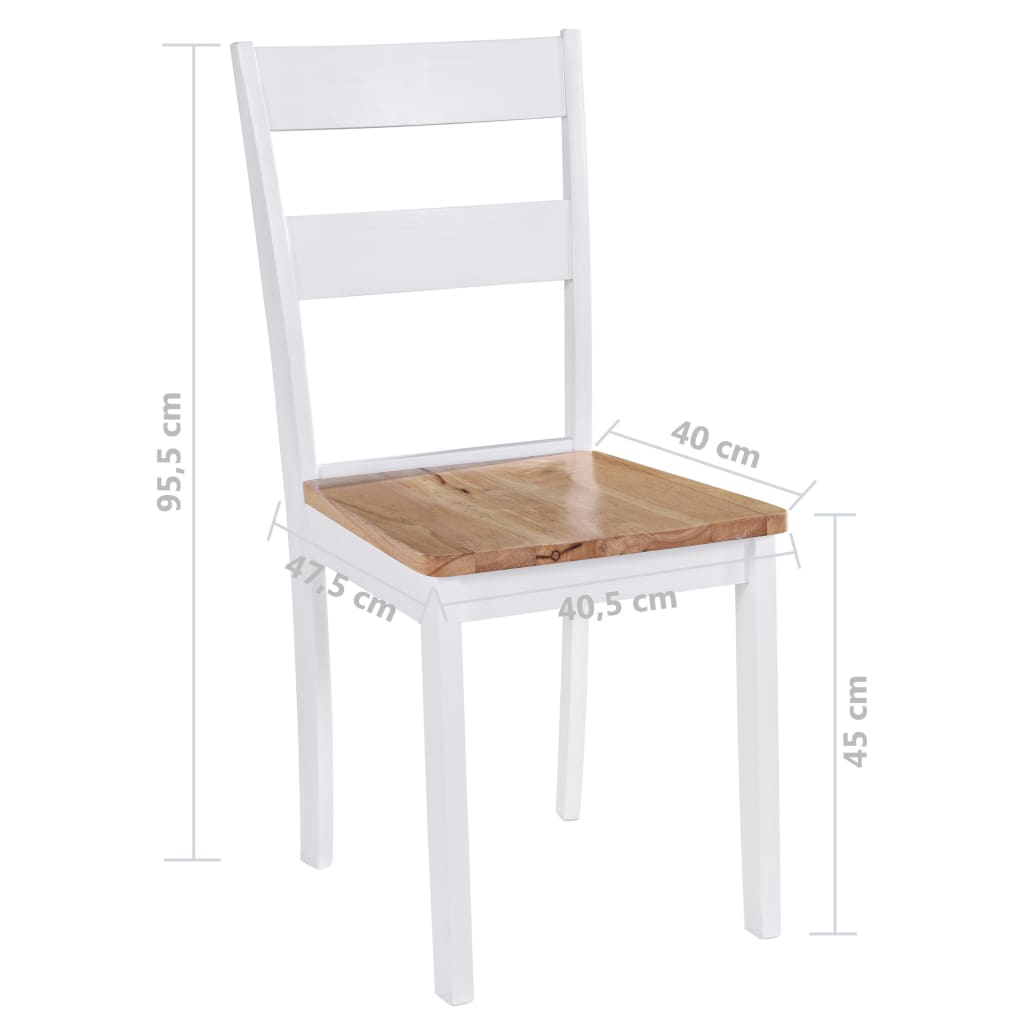 Chaises de salle à manger 2 pcs en hévéa massif blanc