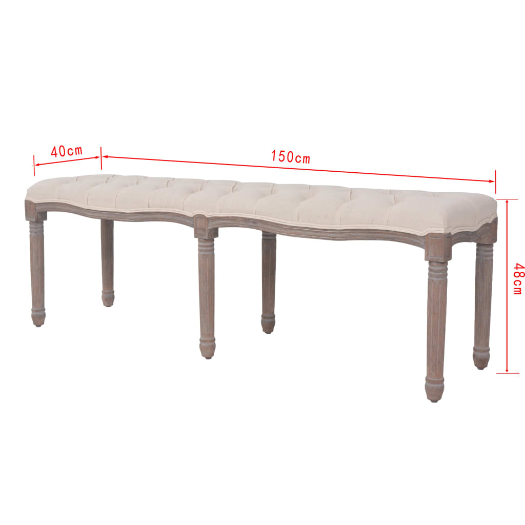 Canapé 150x40x48 cm lin bois massif blanc crème