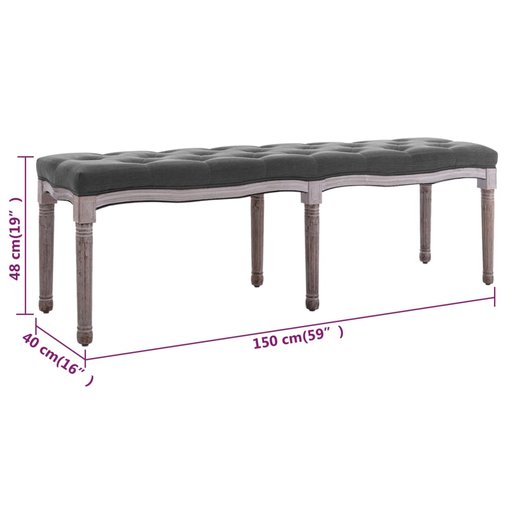 Banc 150x40x48 cm lin bois massif gris foncé