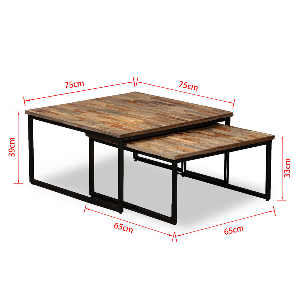 Ensemble de table basse 2 pièces en bois de Sesham massif