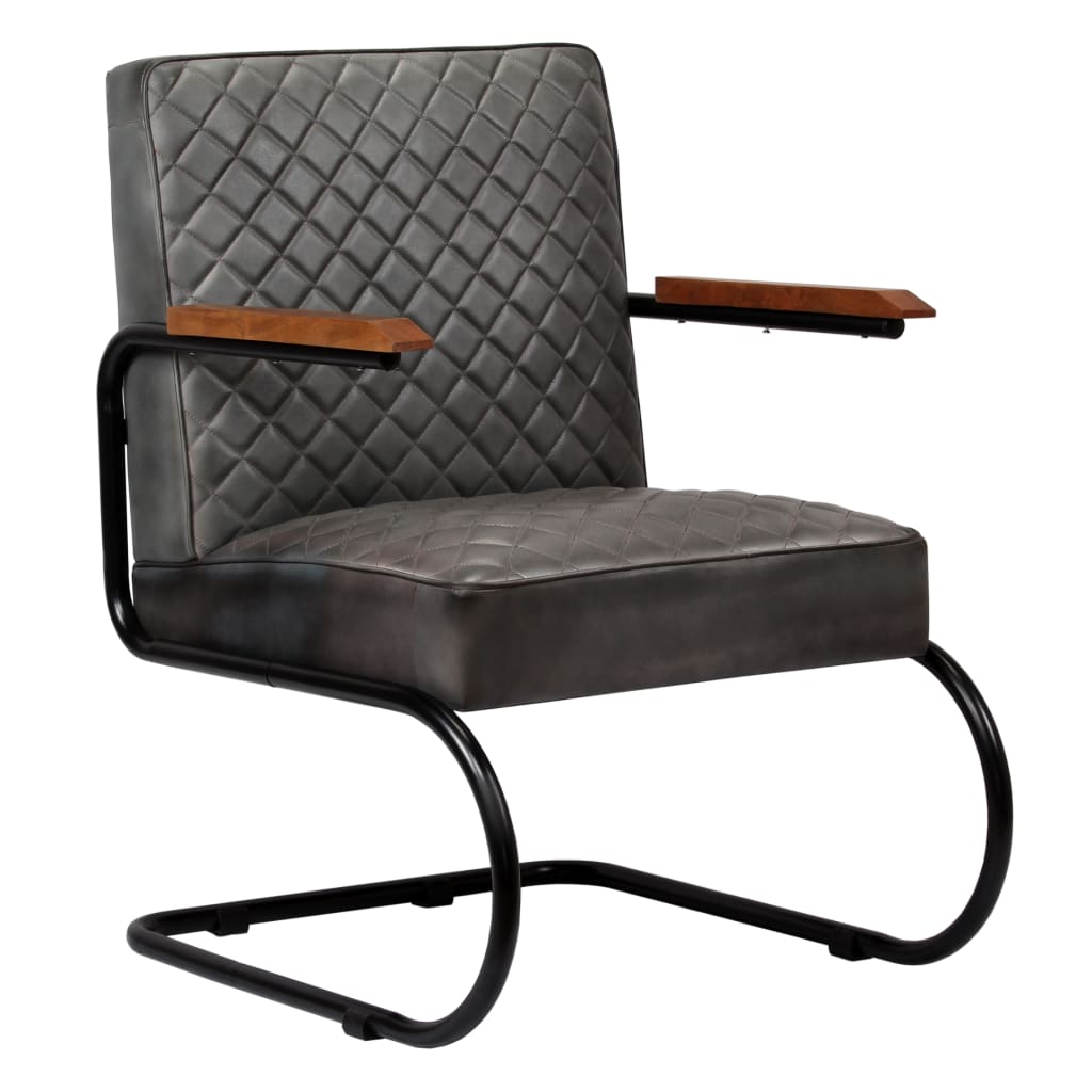 Fauteuil cuir véritable gris