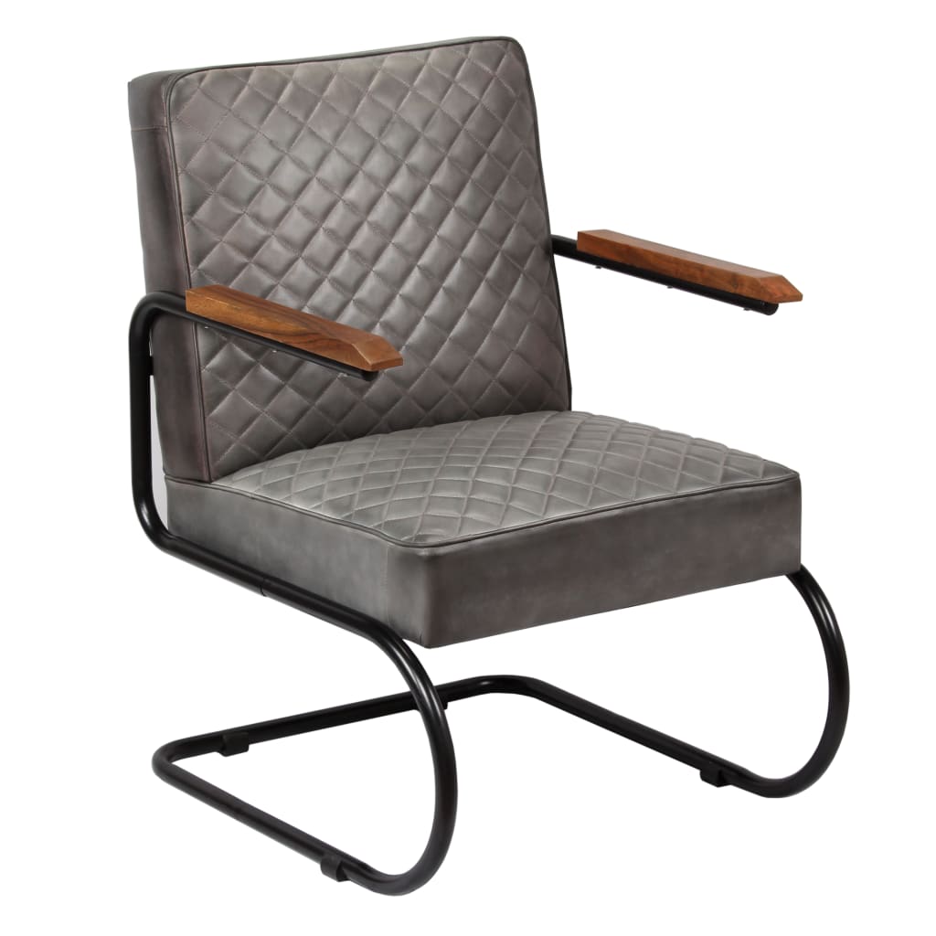 Fauteuil cuir véritable gris