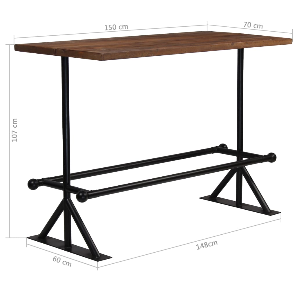 Table de bar 150x70x107 cm bois massif recyclé marron foncé