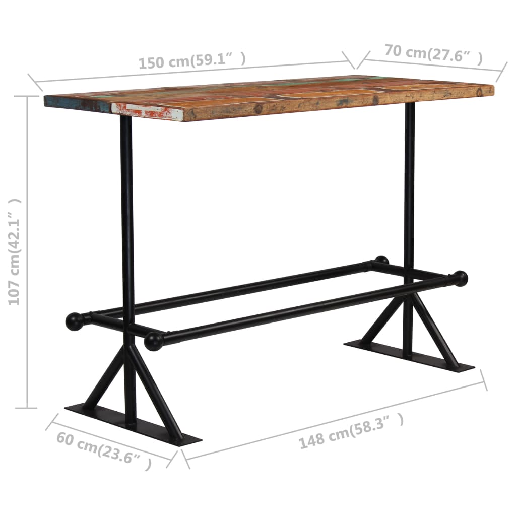 Table de bar 150x70x107 cm bois massif recyclé multicolore