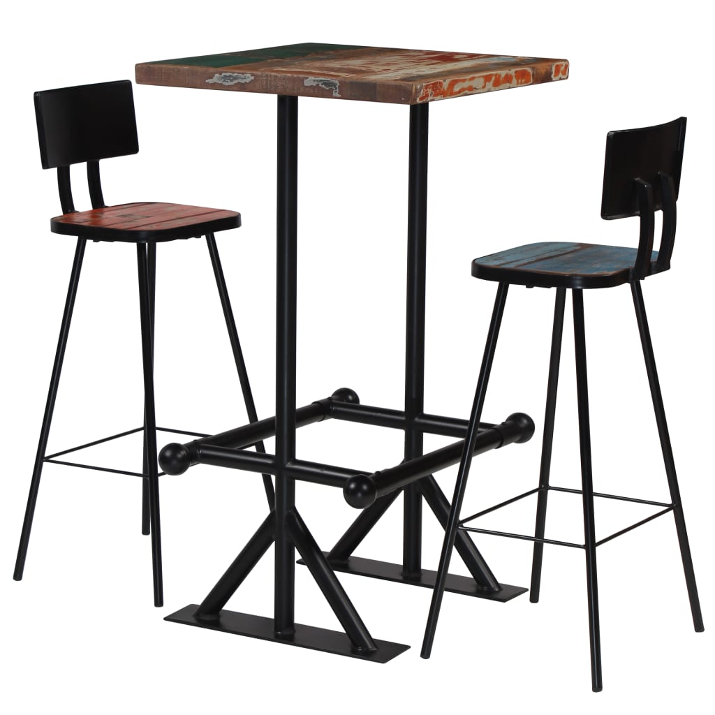 Ensemble de bar 7 pièces en bois massif recyclé, multicolore