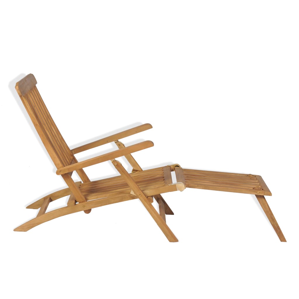 Chaise longue avec repose-pieds et table en bois de teck massif