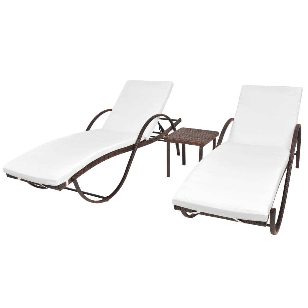 Chaises longues 2 pcs avec table poly rotin