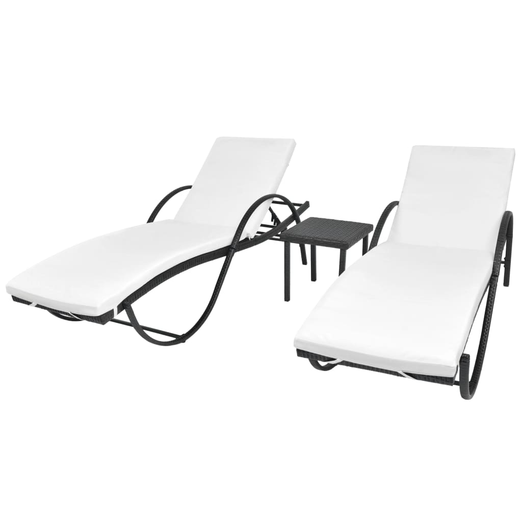 Chaises longues 2 pcs avec table poly rotin