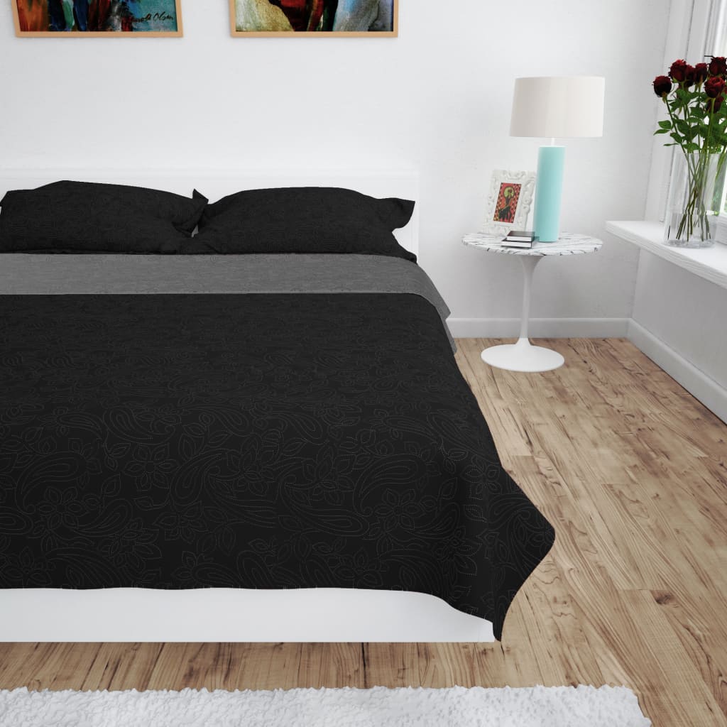 Bedsprei dubbelzijdig 170x210 cm quilt zwart en wit