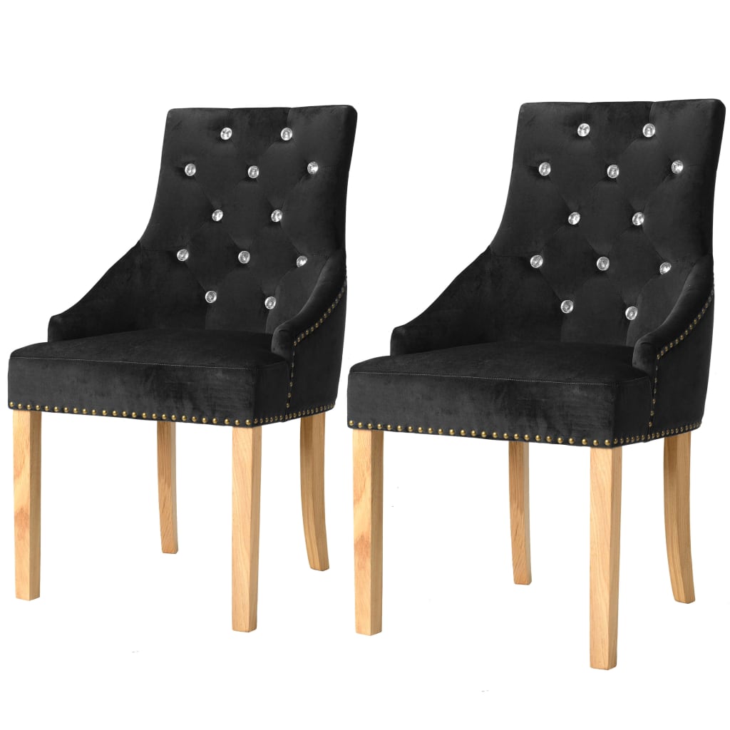 Chaises de salle à manger 2 pcs chêne massif et velours noir