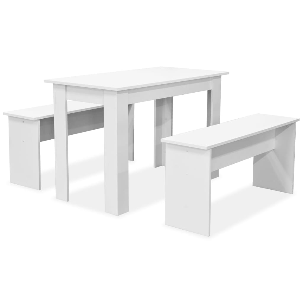 Table à manger et bancs 3 pcs en dérivé du bois couleur chêne