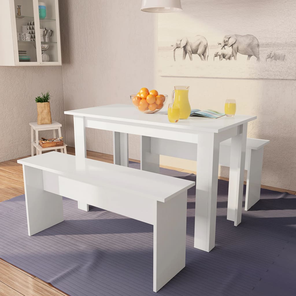 Table à manger et bancs 3 pcs en dérivé du bois couleur chêne