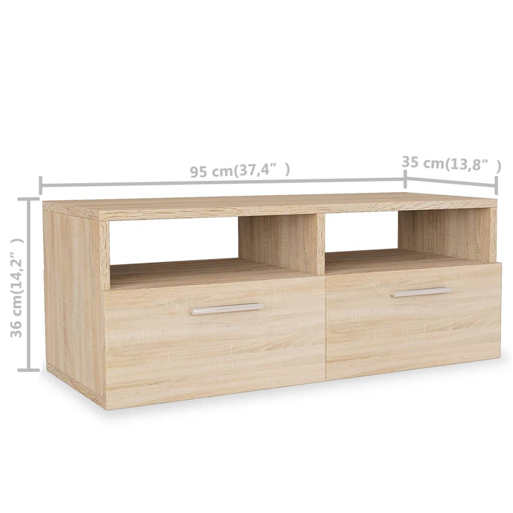 Meuble TV 95x35x36 cm ouvré en bois couleur chêne