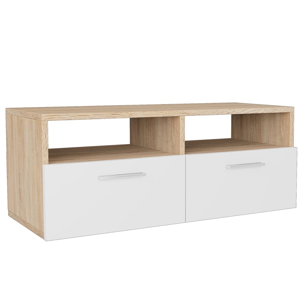 Meuble TV 95x35x36 cm ouvré en bois couleur chêne