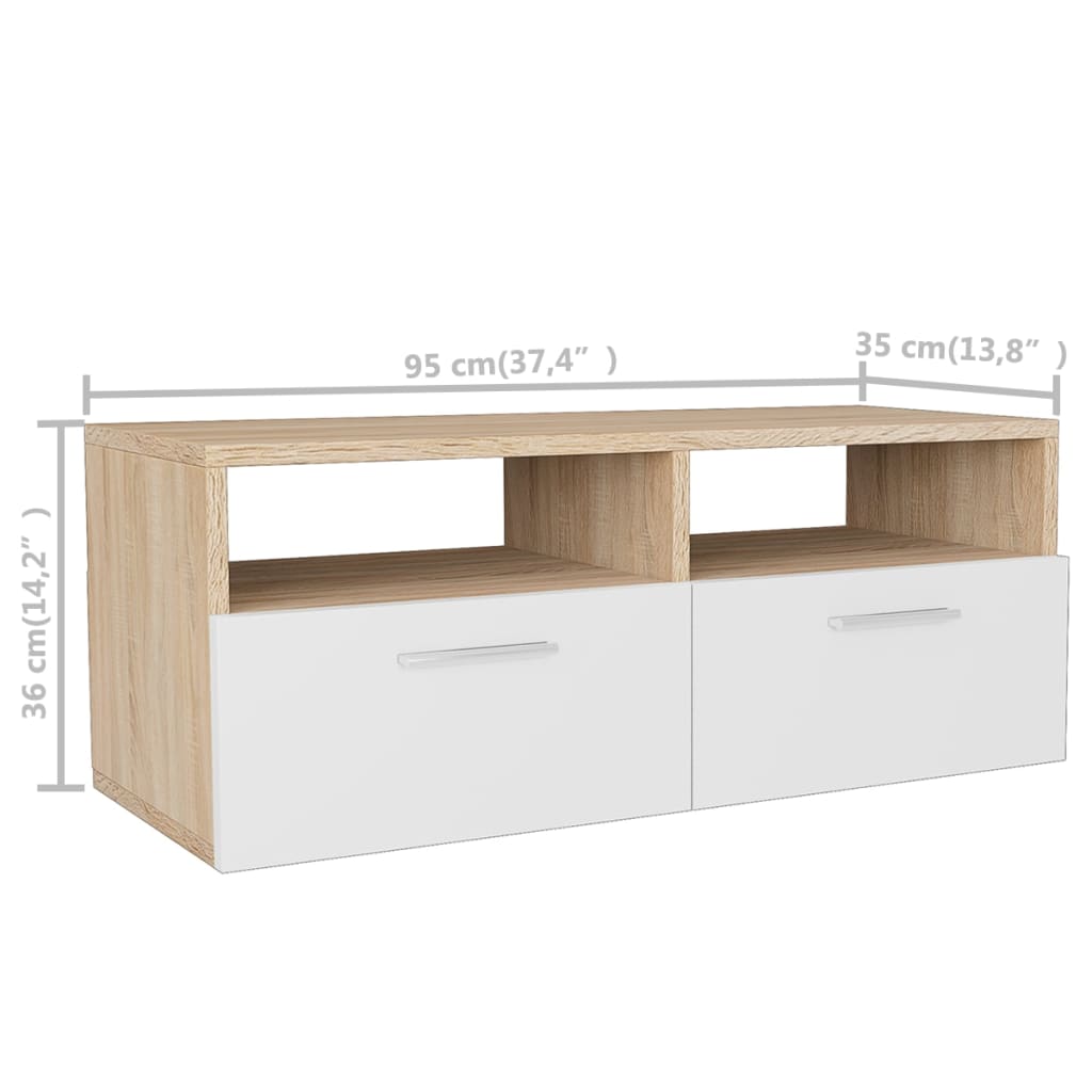 Tv-meubel 95x35x36 cm bewerkt hout eikenkleurig