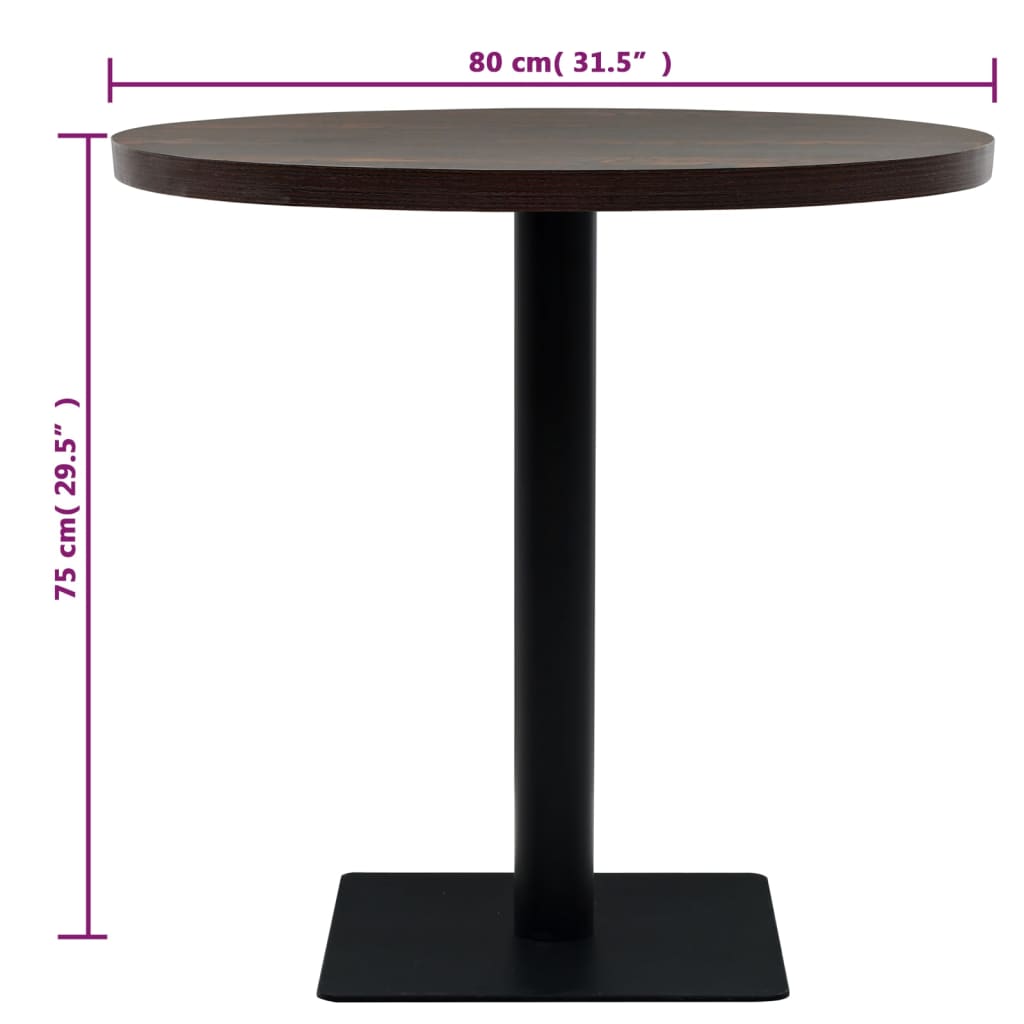 Table bistro ronde 80x75 cm MDF et acier coloris chêne