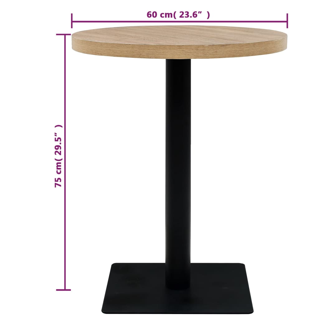 Table bistro ronde 80x75 cm MDF et acier coloris chêne