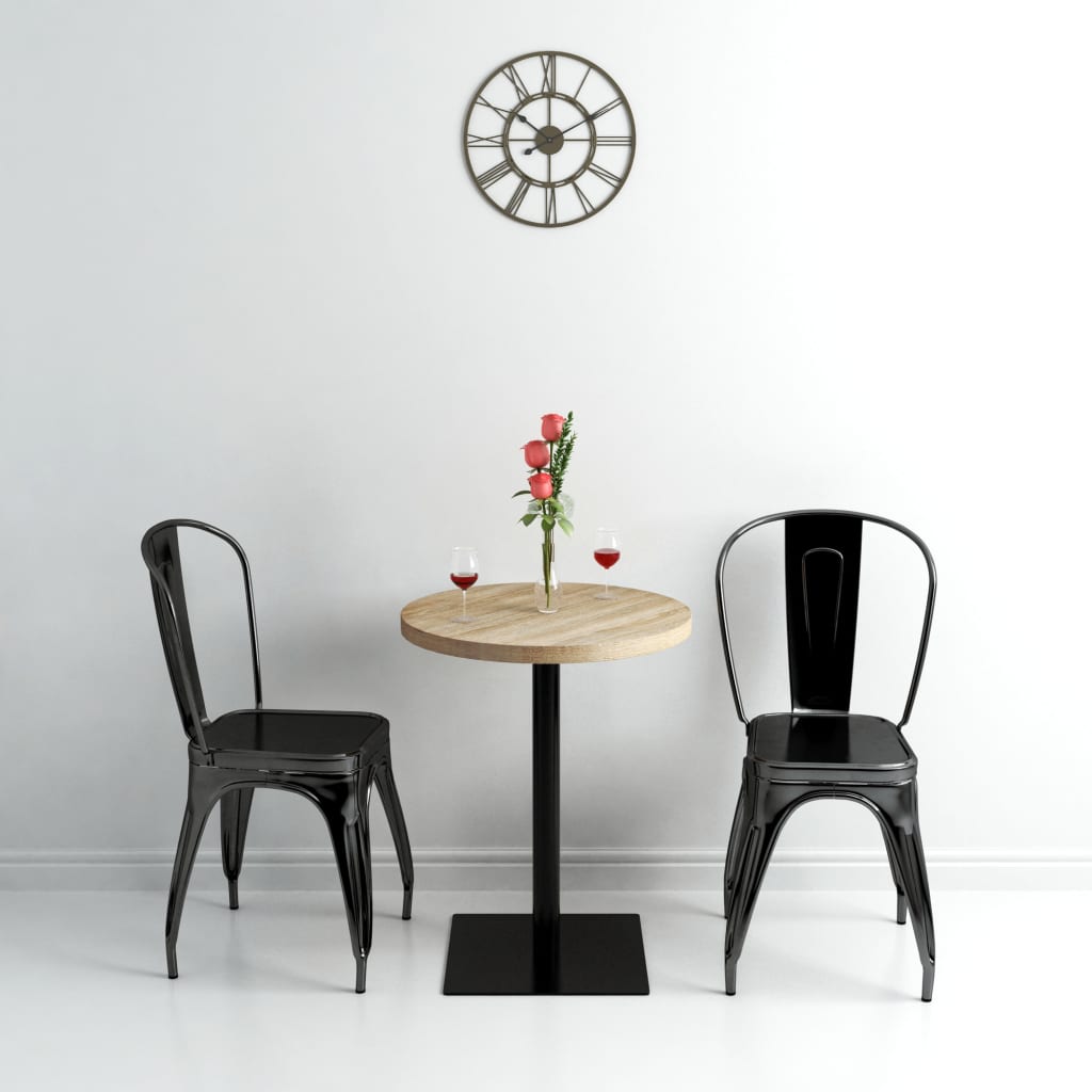 Table bistro ronde 80x75 cm MDF et acier coloris chêne