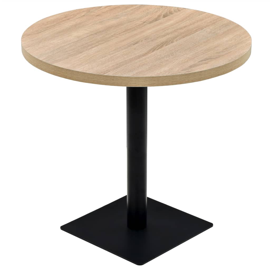 Table bistro ronde 80x75 cm MDF et acier coloris chêne