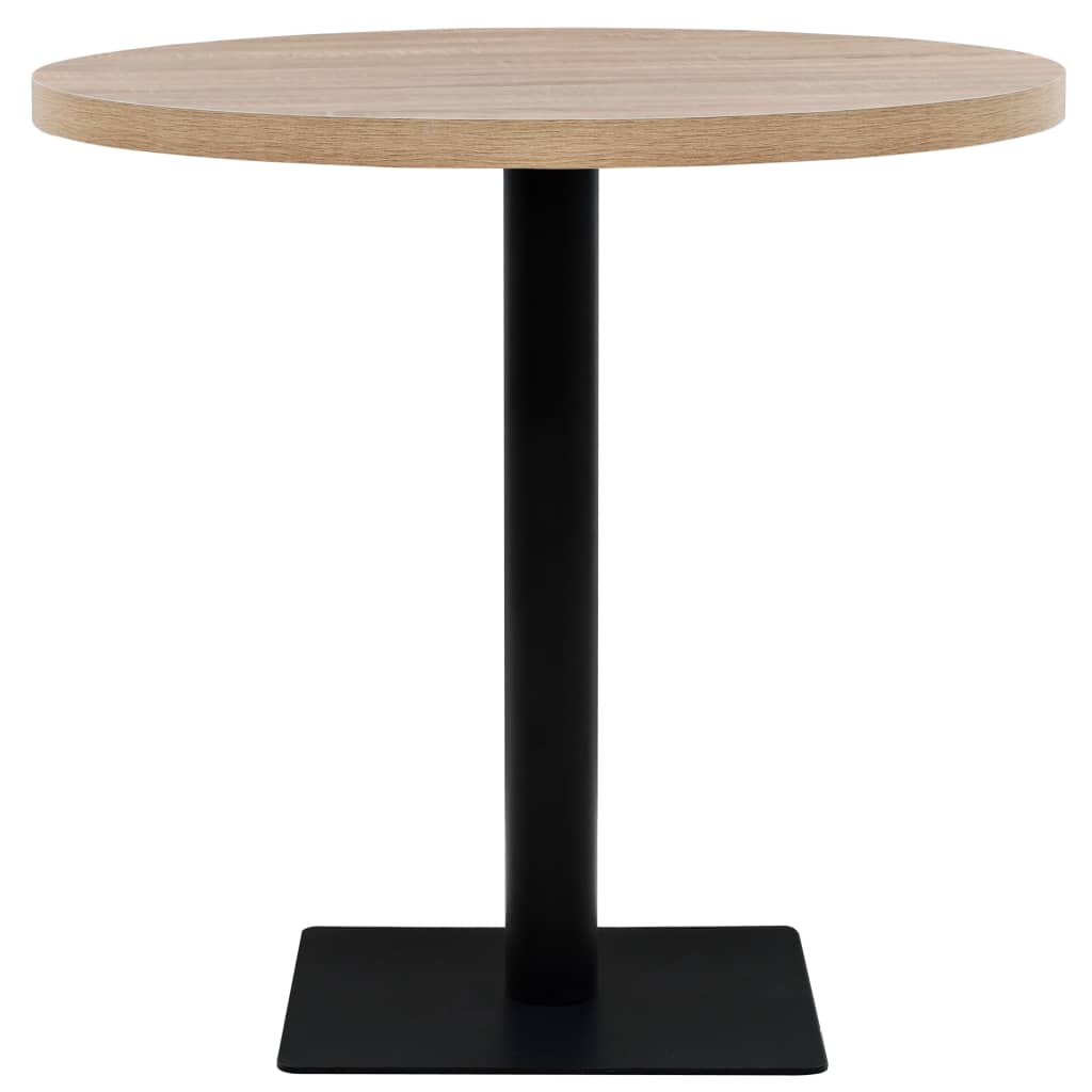 Table bistro ronde 80x75 cm MDF et acier coloris chêne