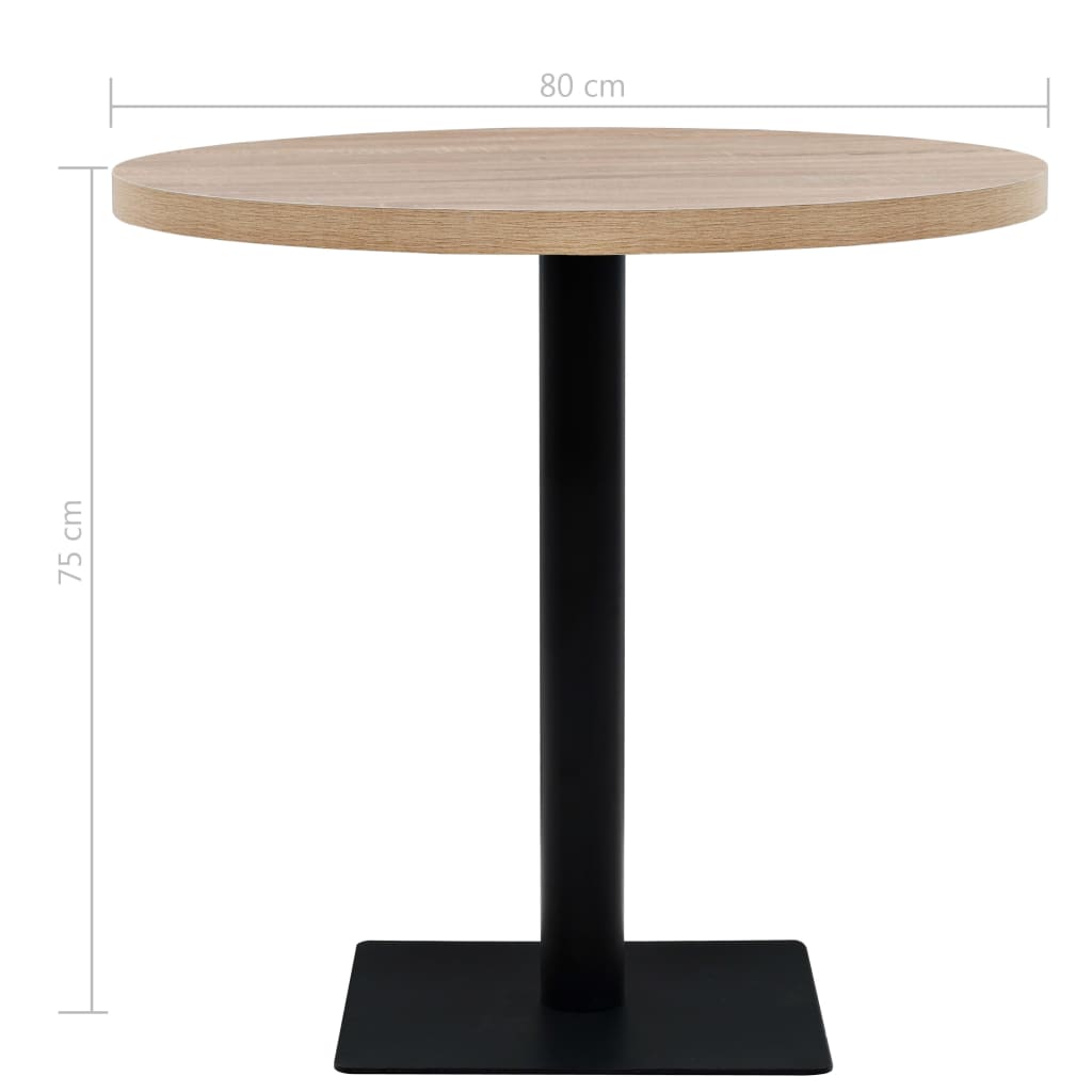 Table bistro ronde 80x75 cm MDF et acier coloris chêne