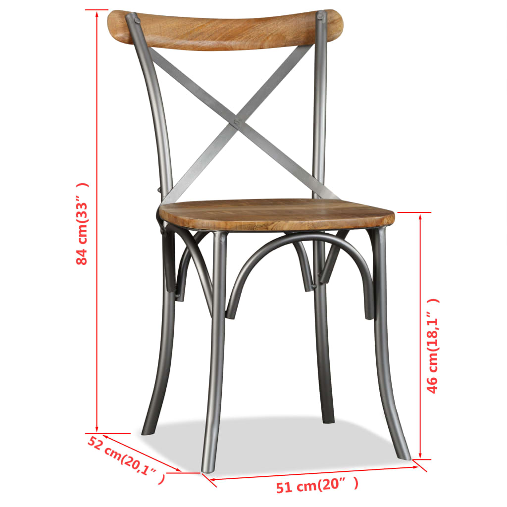 Chaises de salle à manger en bois de manguier massif et dossier en acier 6 pcs