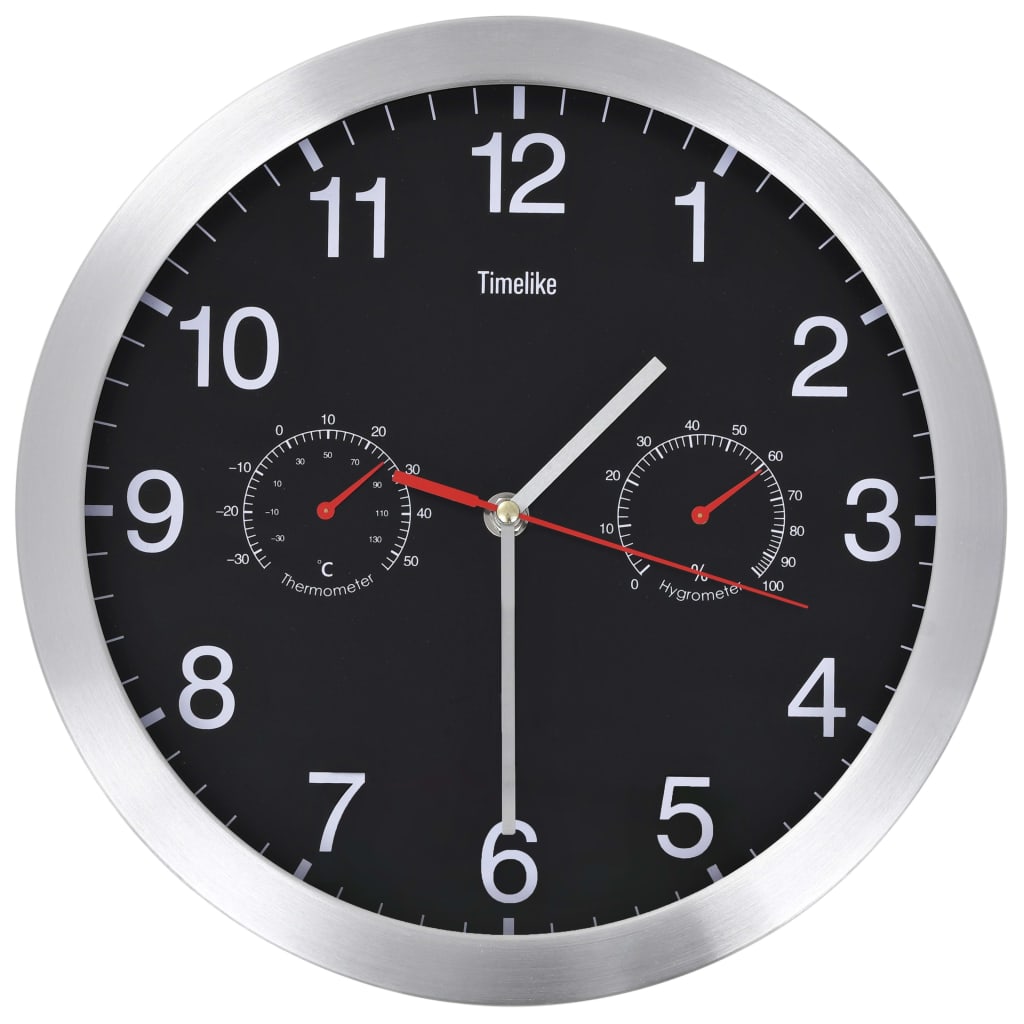 Horloge murale avec mécanisme à quartz hygromètre thermomètre 30 cm blanc