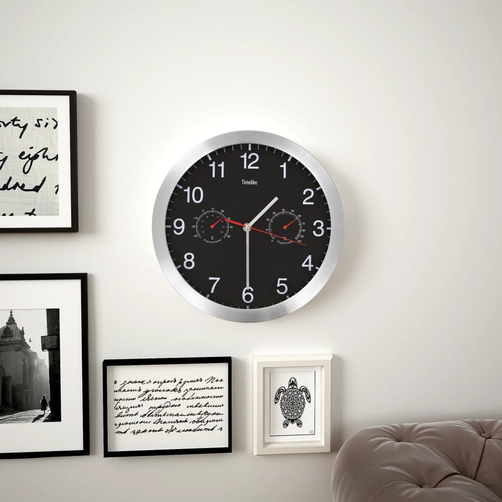 Horloge murale avec mécanisme à quartz hygromètre thermomètre 30 cm blanc