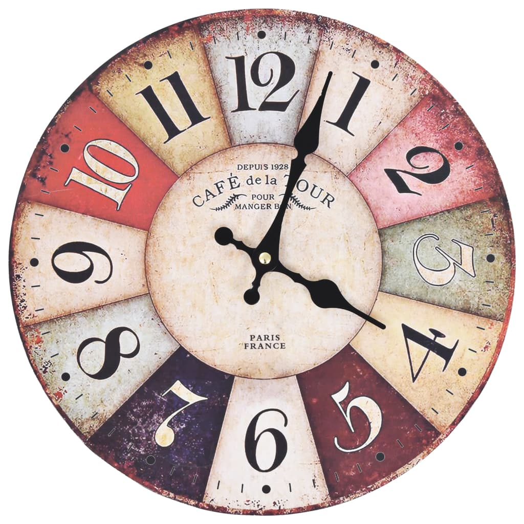 Horloge murale style vintage 30 cm multicolore