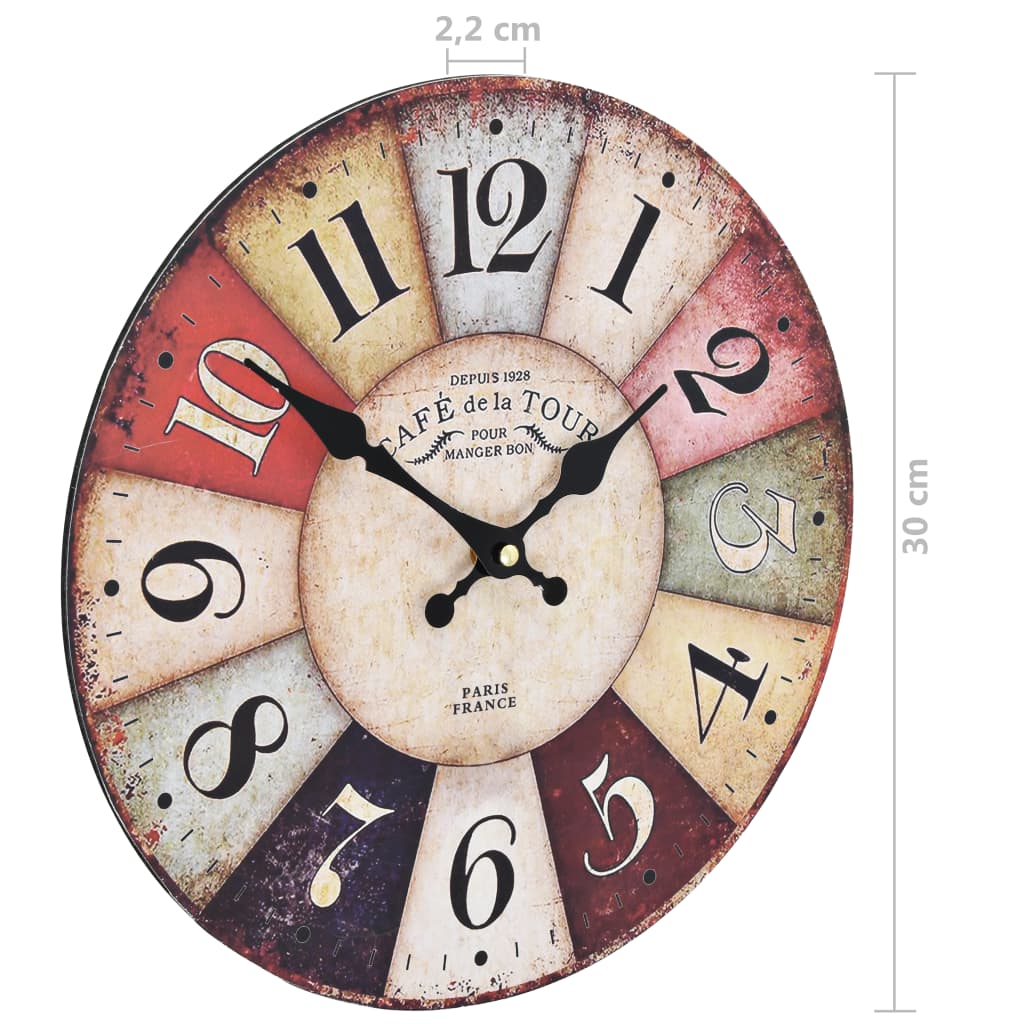 Horloge murale style vintage 30 cm multicolore