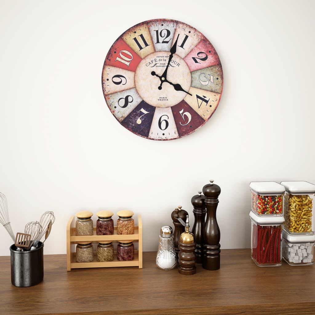 Horloge murale style vintage 30 cm multicolore