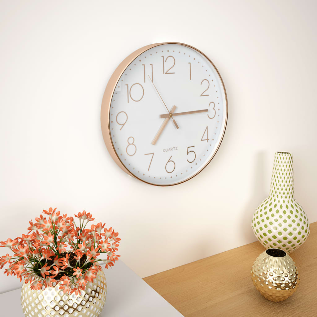 Horloge murale 30 cm or rose