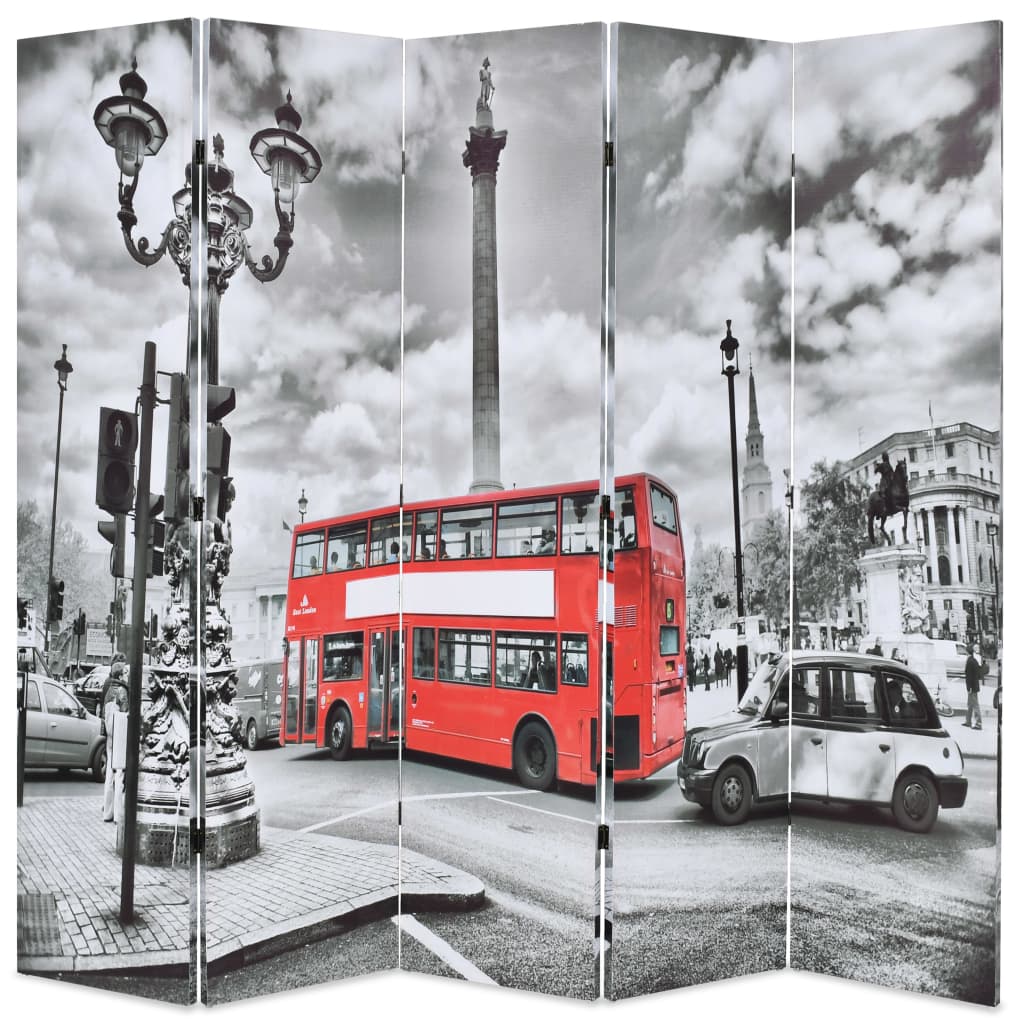 Paravent pliable London bus 200x170 cm noir et blanc