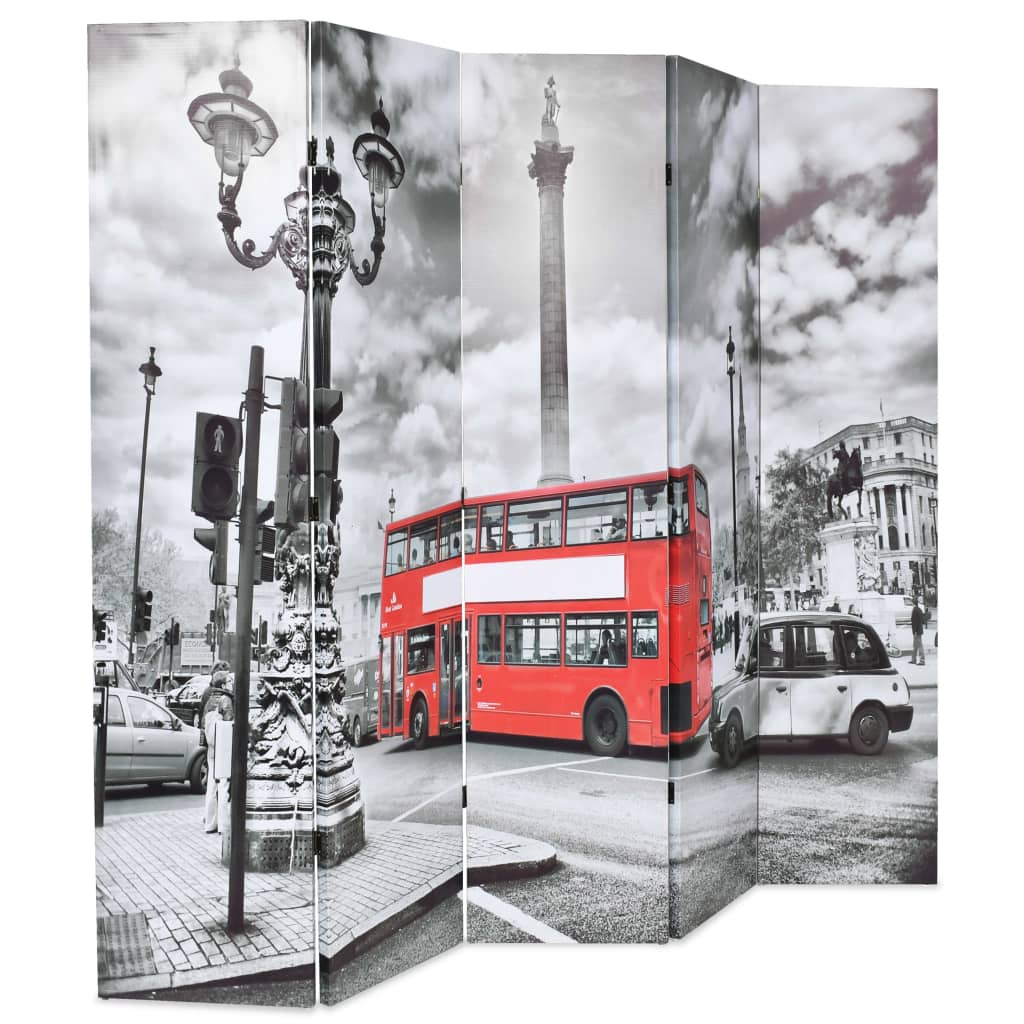 Paravent pliable London bus 200x170 cm noir et blanc