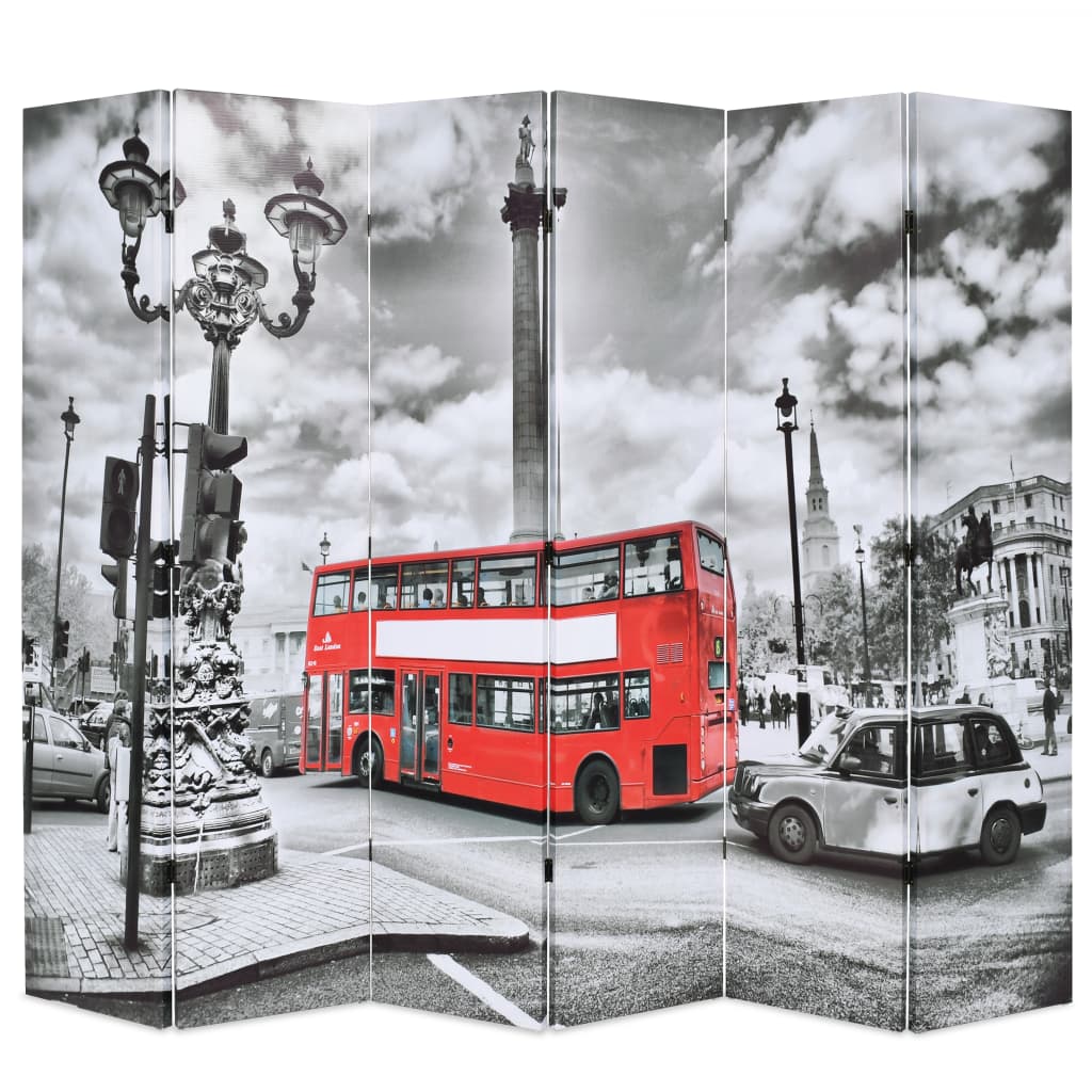 Kamerscherm inklapbaar Londen bus 200x170 cm zwart en wit