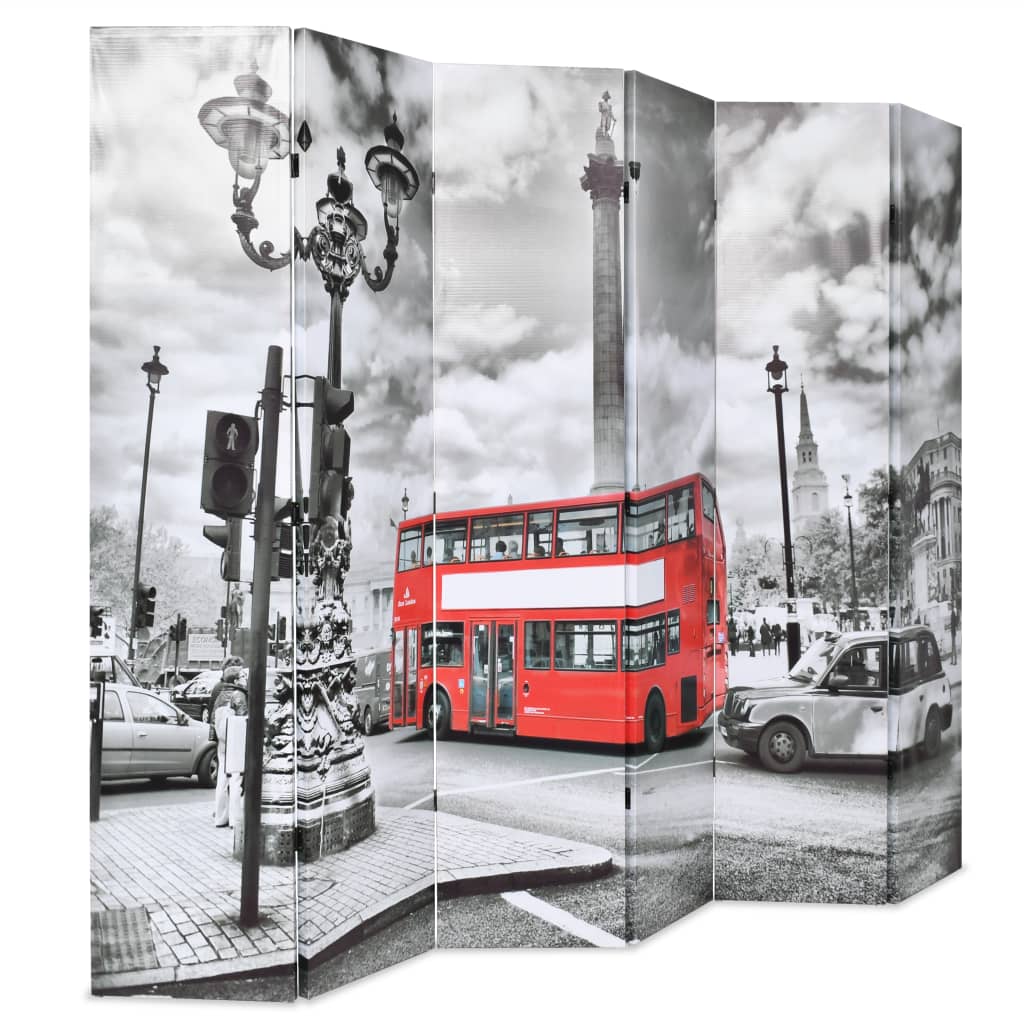 Paravent pliable London bus 200x170 cm noir et blanc