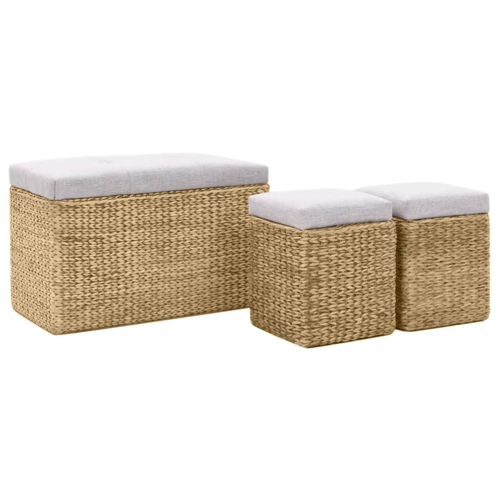 Banquette avec 2 poufs en jonc de mer