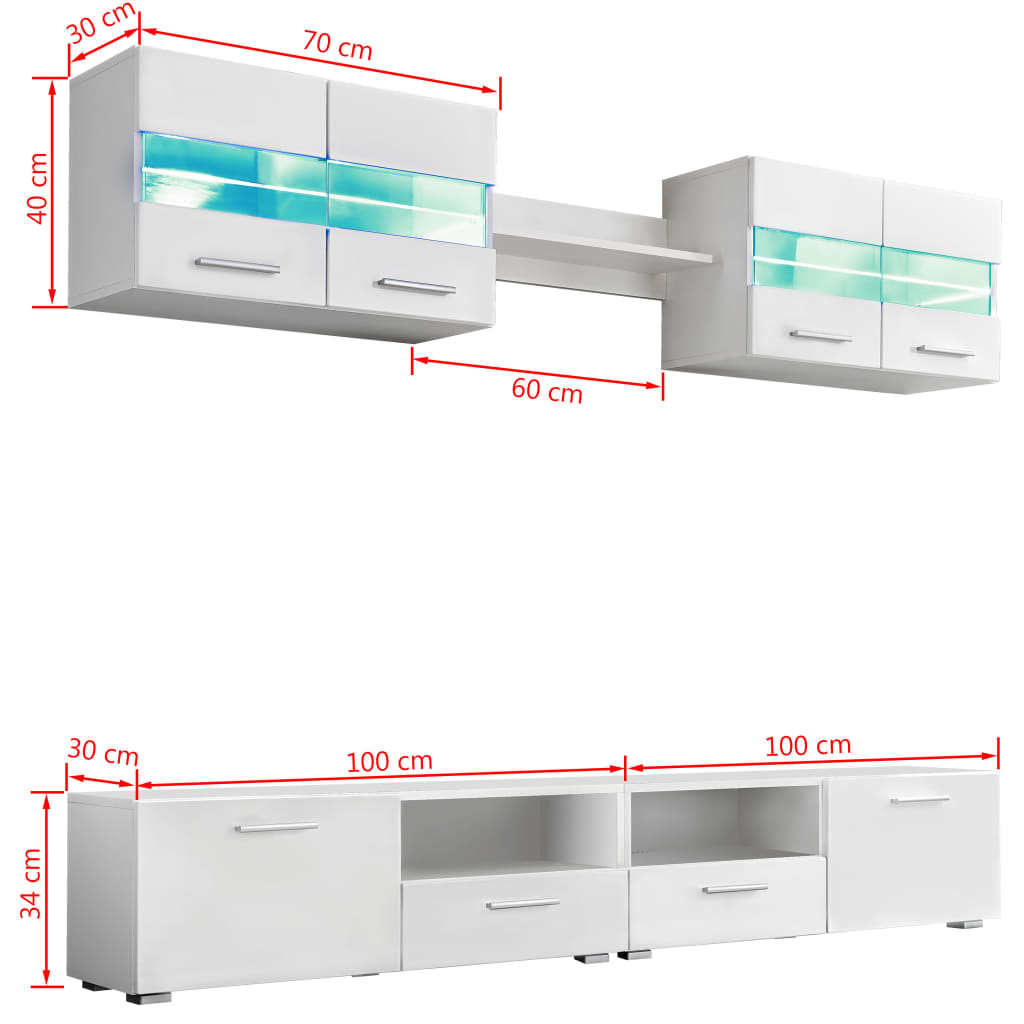 Tv-wandmeubelset met LED-verlichting hoogglans zwart 5-delig