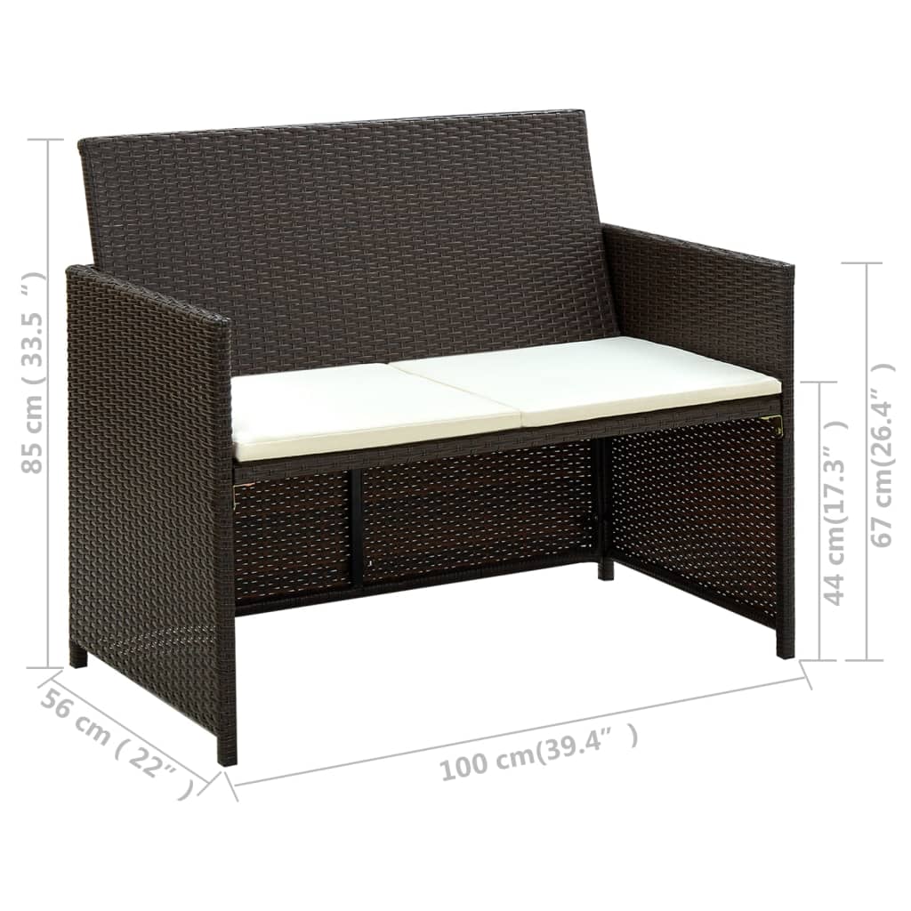 Banc de jardin 2 places avec coussins en polyrotin