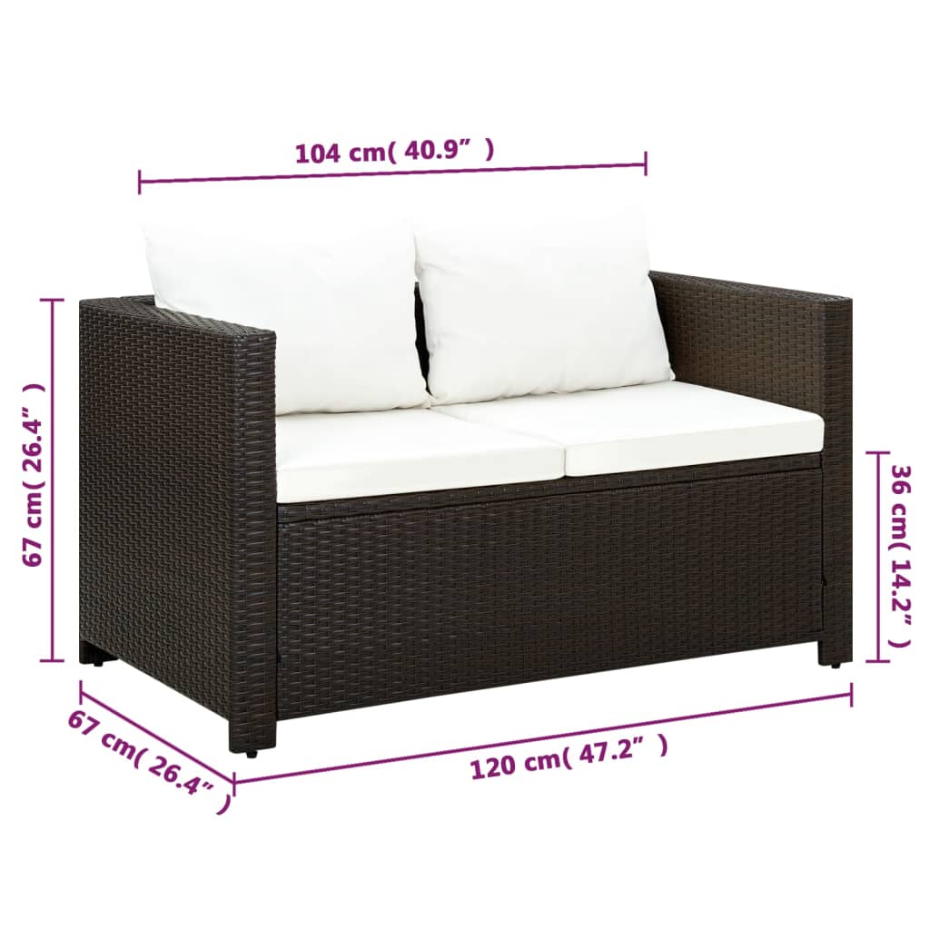 3-delige Loungeset met kussens poly rattan