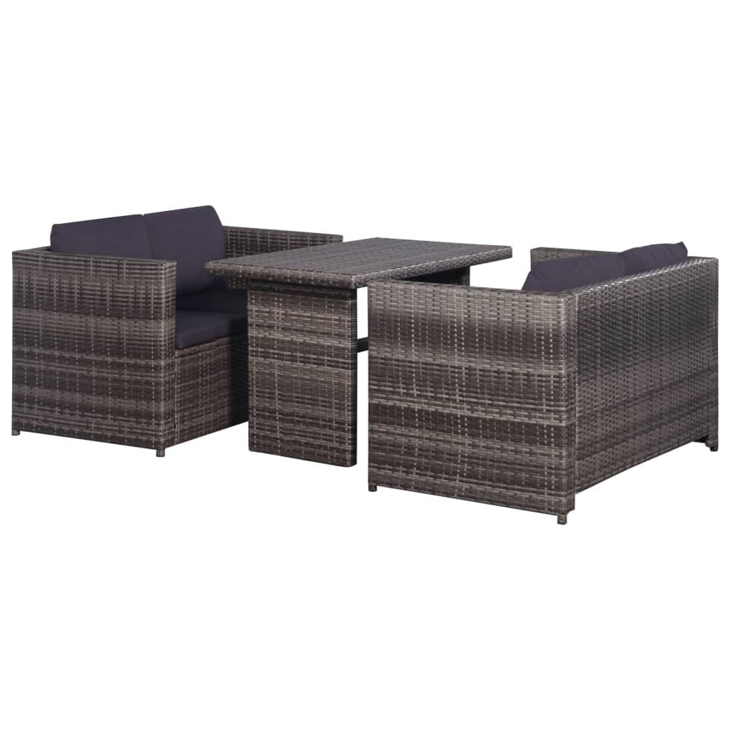 3-delige Loungeset met kussens poly rattan