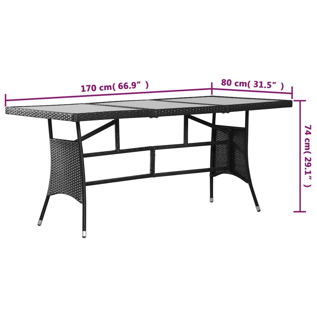 Tuintafel 80x80x74 cm poly rattan zwart